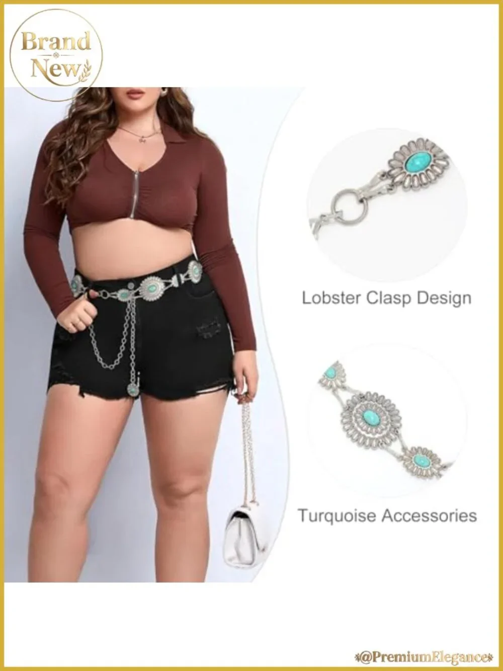 Concho Chain Belt Metal Link Western Cowgirl Turquoise Waist Belt